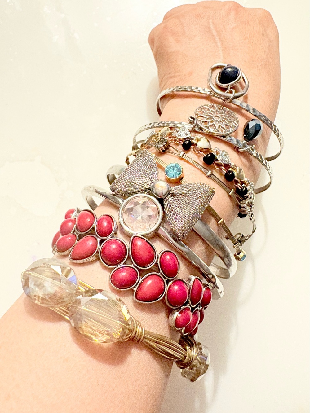 Stackable Women's Bracelet Set of 10pc - Pink and Gold Accents NWOT